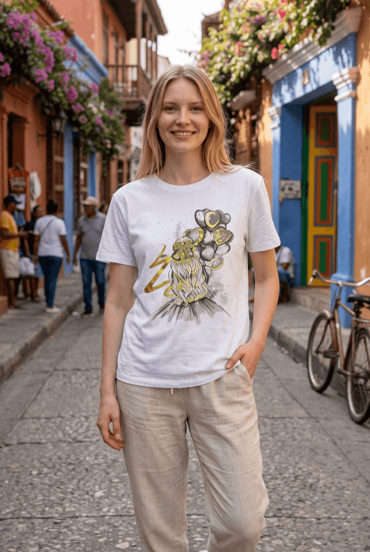 Weißes Kurzarmshirt mit Mädchen-Herzluftballons Motiv