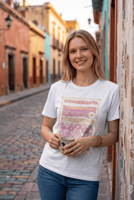 Weißes Kurzarmshirt mit Rosa-Goldenem Aufdruck