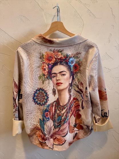 Italienische Veloursjacke mit Frida-Kahlo-Print