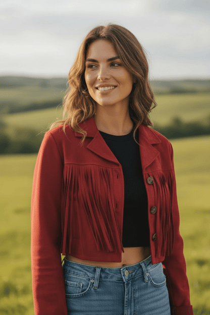 Kurze Veloursjacke mit Fransen