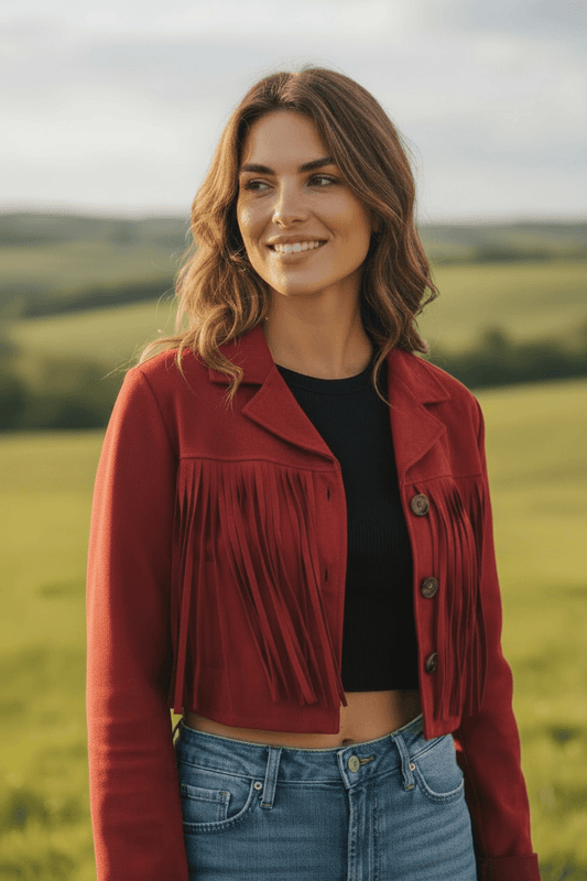 Kurze Veloursjacke mit Fransen