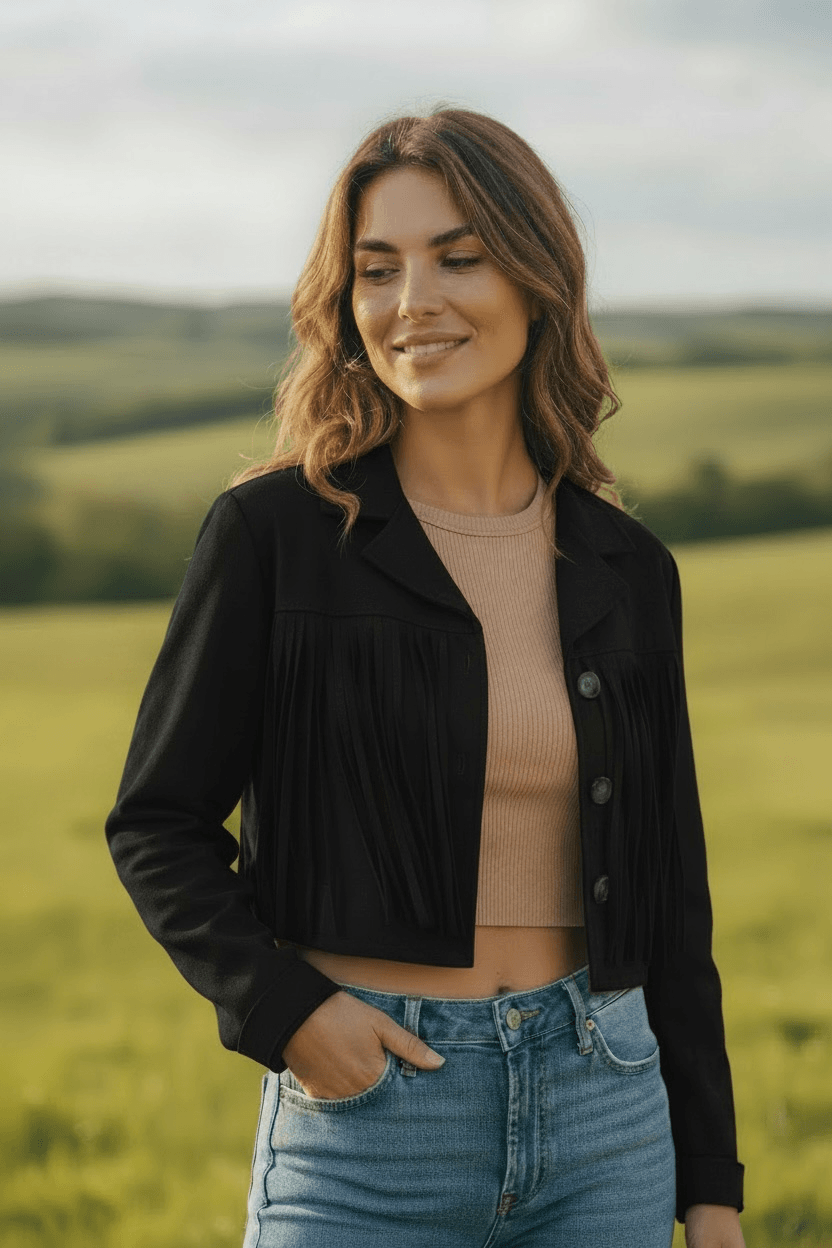 Kurze Veloursjacke mit Fransen