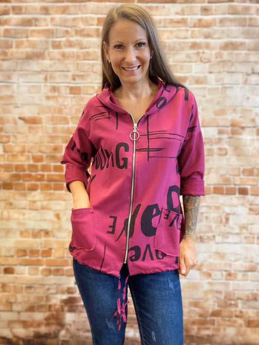 Oversize Weste aus Baumwolle mit Aufschrift - Beere