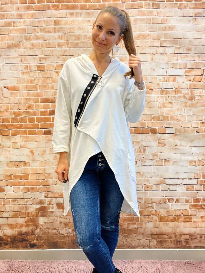 Lange Kapuzenweste mit kürzerem Zipp