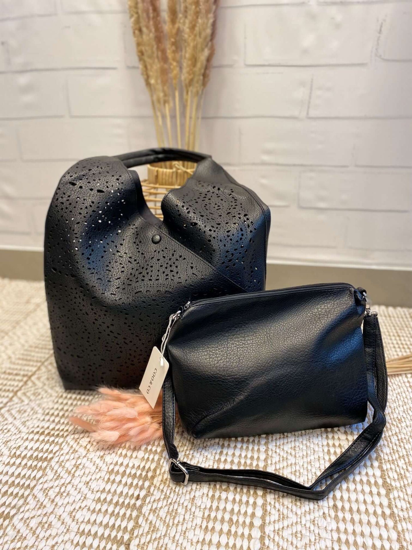 Gelochte Beuteltasche mit Innentasche - 2 in 1 Set