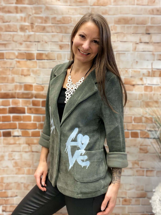 Cordblazer mit Graffiti Schriftzug