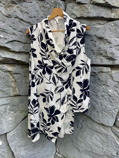 Bluse asymmetrisch ärmellos - Weiß/Schwarz gemustert