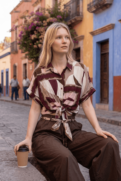 Gemusterte Oversized Hemd-Bluse