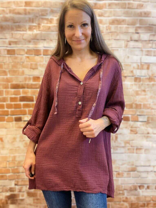 Lockere Bluse aus Baumwolle mit Kapuze