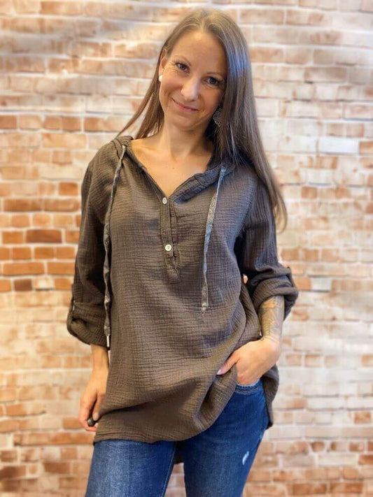 Lockere Bluse aus Baumwolle mit Kapuze