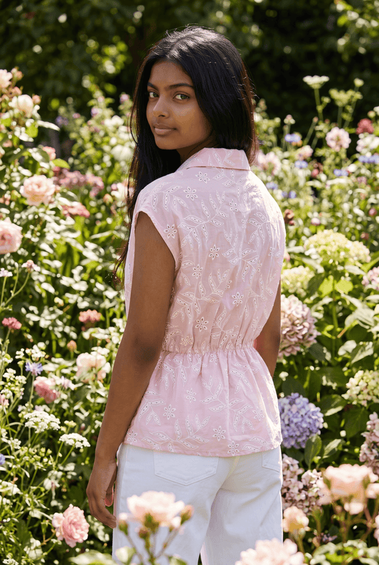 Ärmellose Bluse aus Baumwolle mit seitlicher Masche