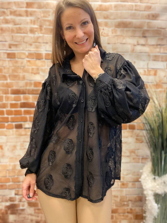 Netzbluse Netzhemd mit Blumenmuster