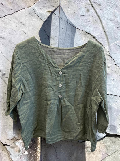 Kurzarm Leinenbluse mit Knopfleiste