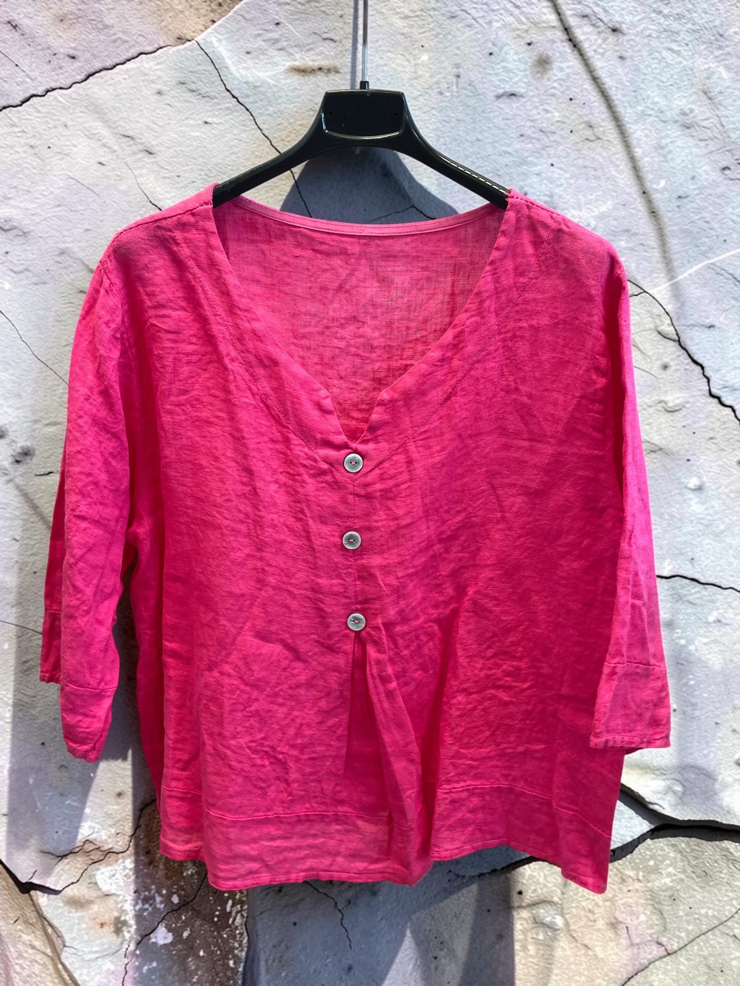 Kurzarm Leinenbluse mit Knopfleiste