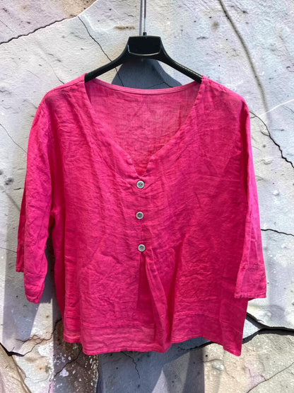 Kurzarm Leinenbluse mit Knopfleiste