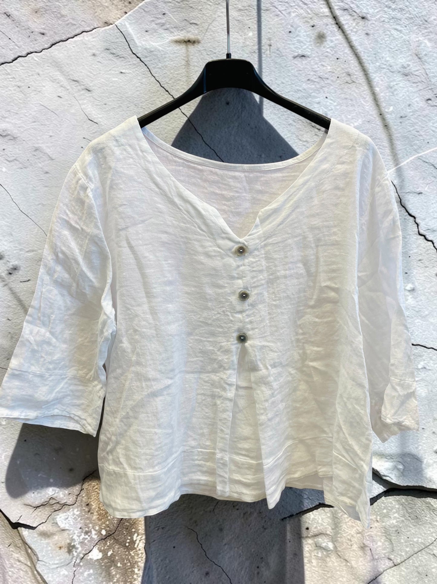 Kurzarm Leinenbluse mit Knopfleiste