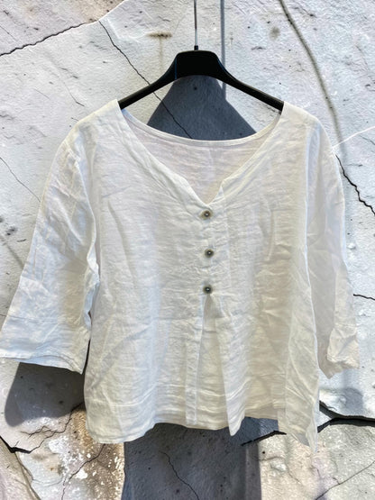 Kurzarm Leinenbluse mit Knopfleiste