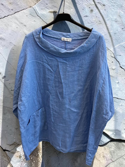 Kurzarm Leinenbluse mit Schalkragen - oversized