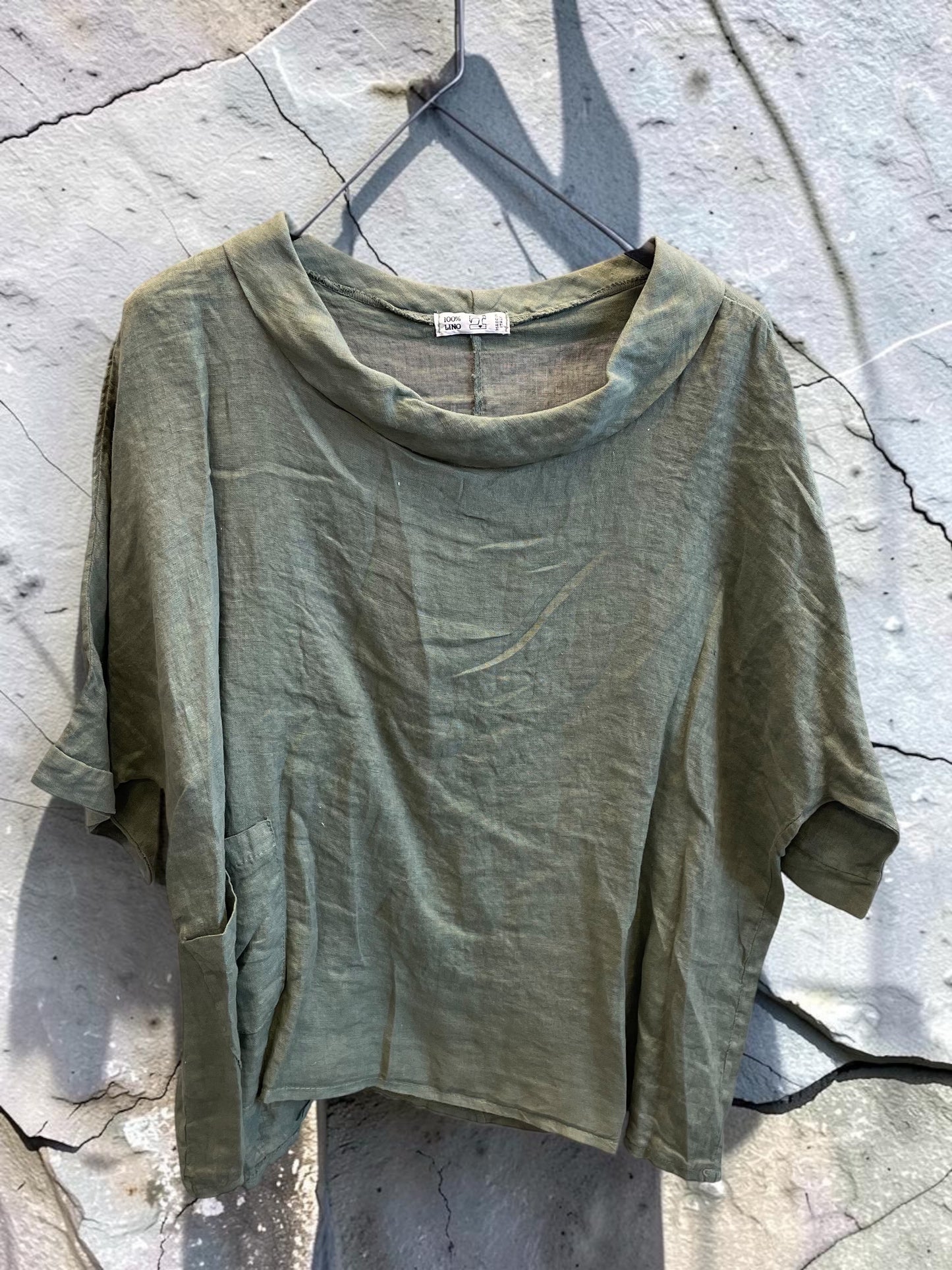 Kurzarm Leinenbluse mit Schalkragen - oversized