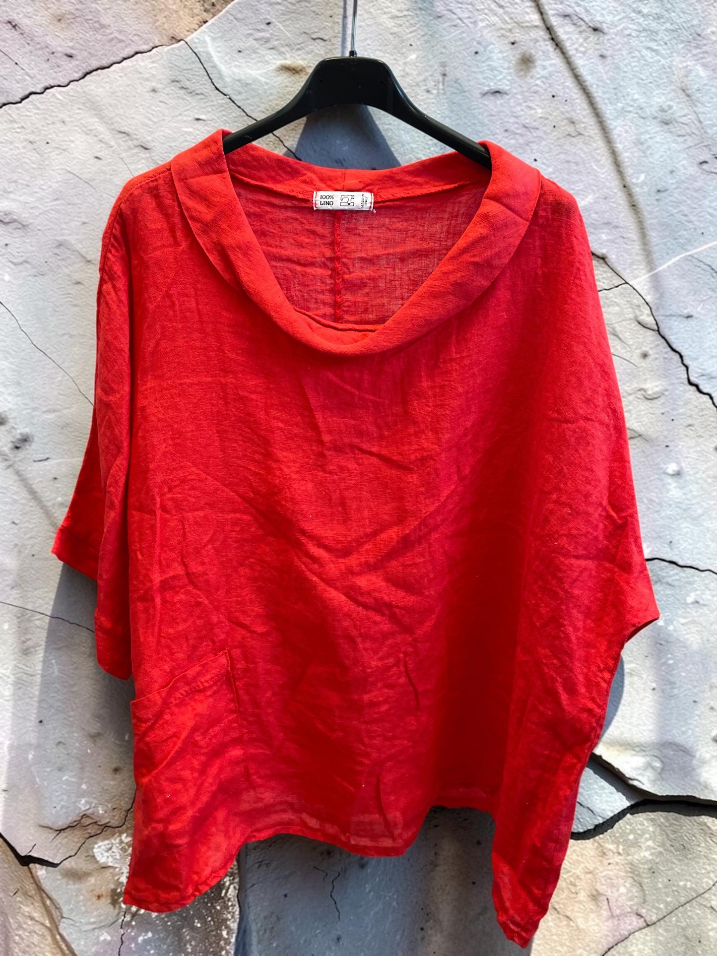 Kurzarm Leinenbluse mit Schalkragen - oversized