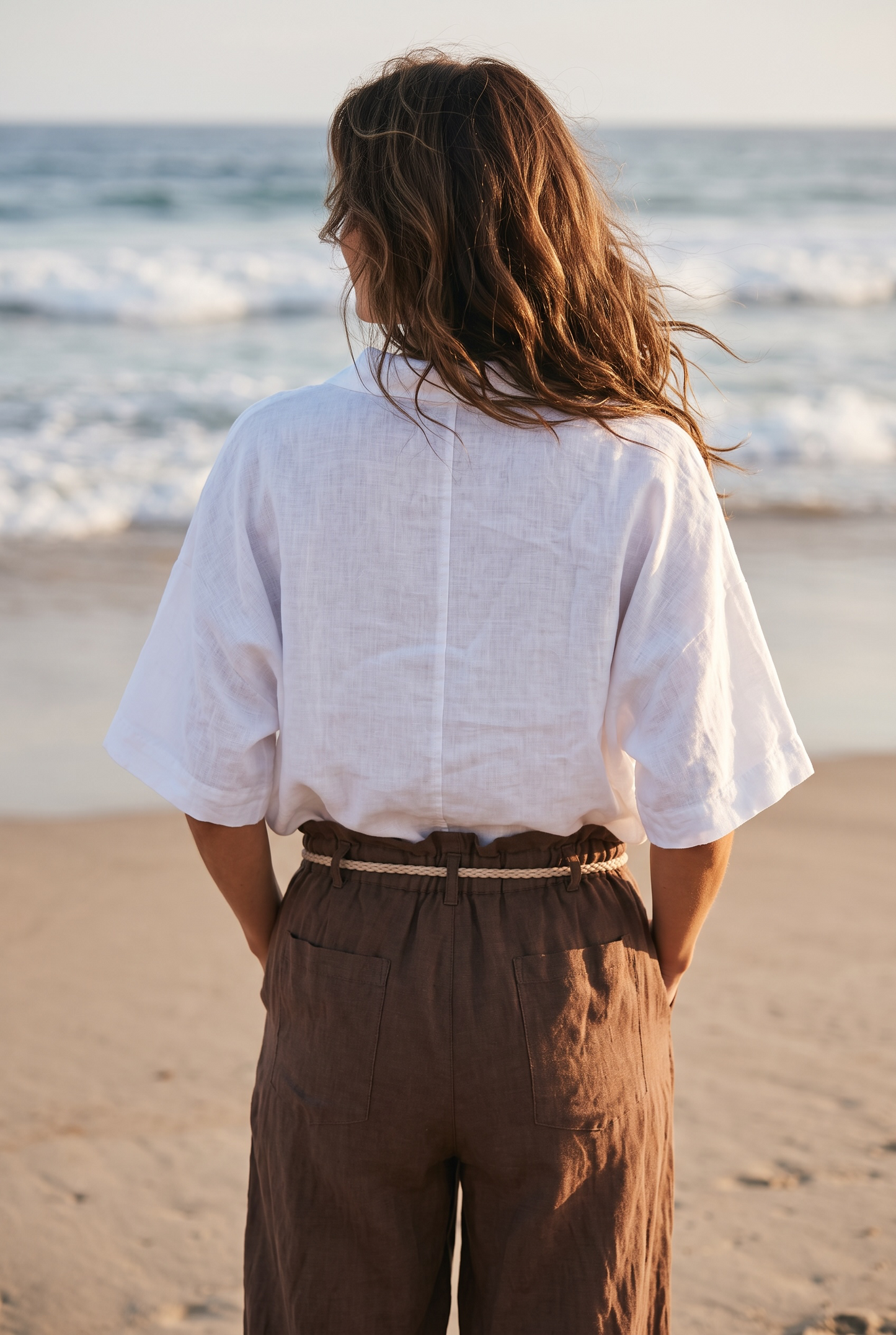 Kurzarm Leinenbluse mit Schalkragen - oversized