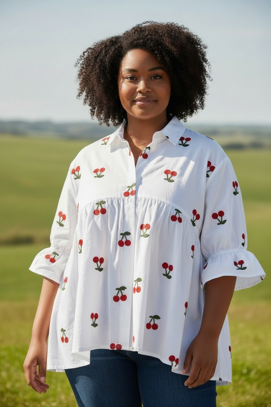 Weiße Oversized Bluse mit Aufdruck