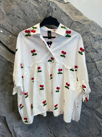 Weiße Oversized Bluse mit Aufdruck