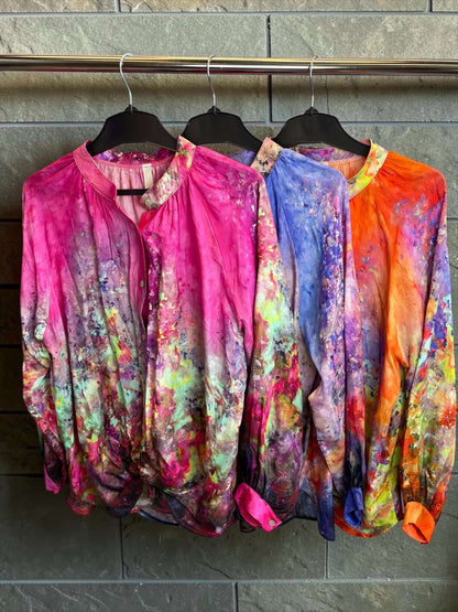 Elegante Aquarell-Bluse mit Seidenanteil