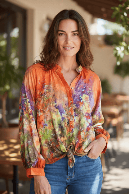 Elegante Aquarell-Bluse mit Seidenanteil