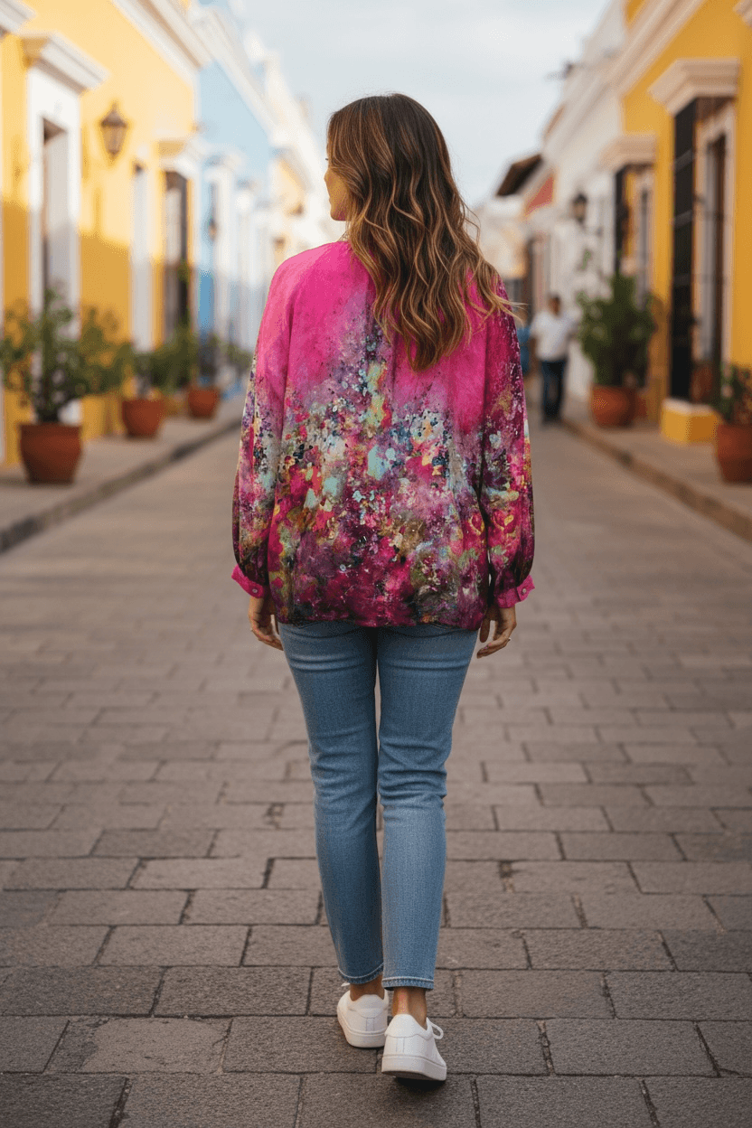 Elegante Aquarell-Bluse mit Seidenanteil