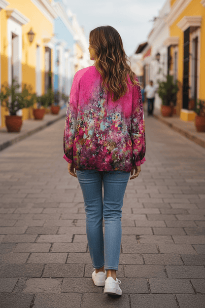 Elegante Aquarell-Bluse mit Seidenanteil