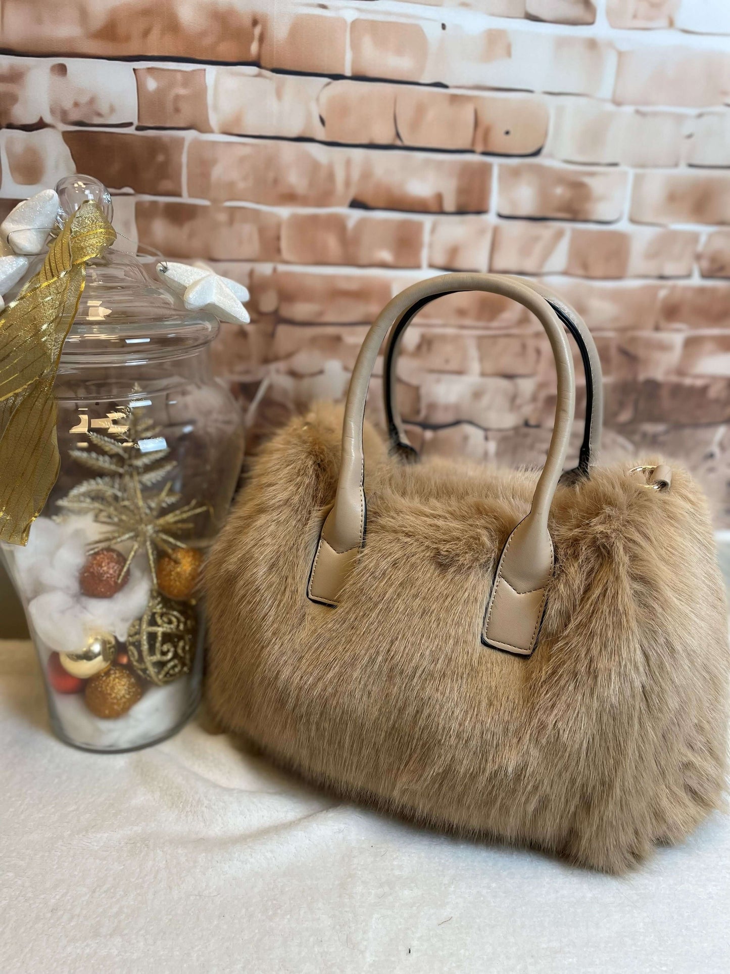 Einfarbige Plüsch/Fell Handtasche