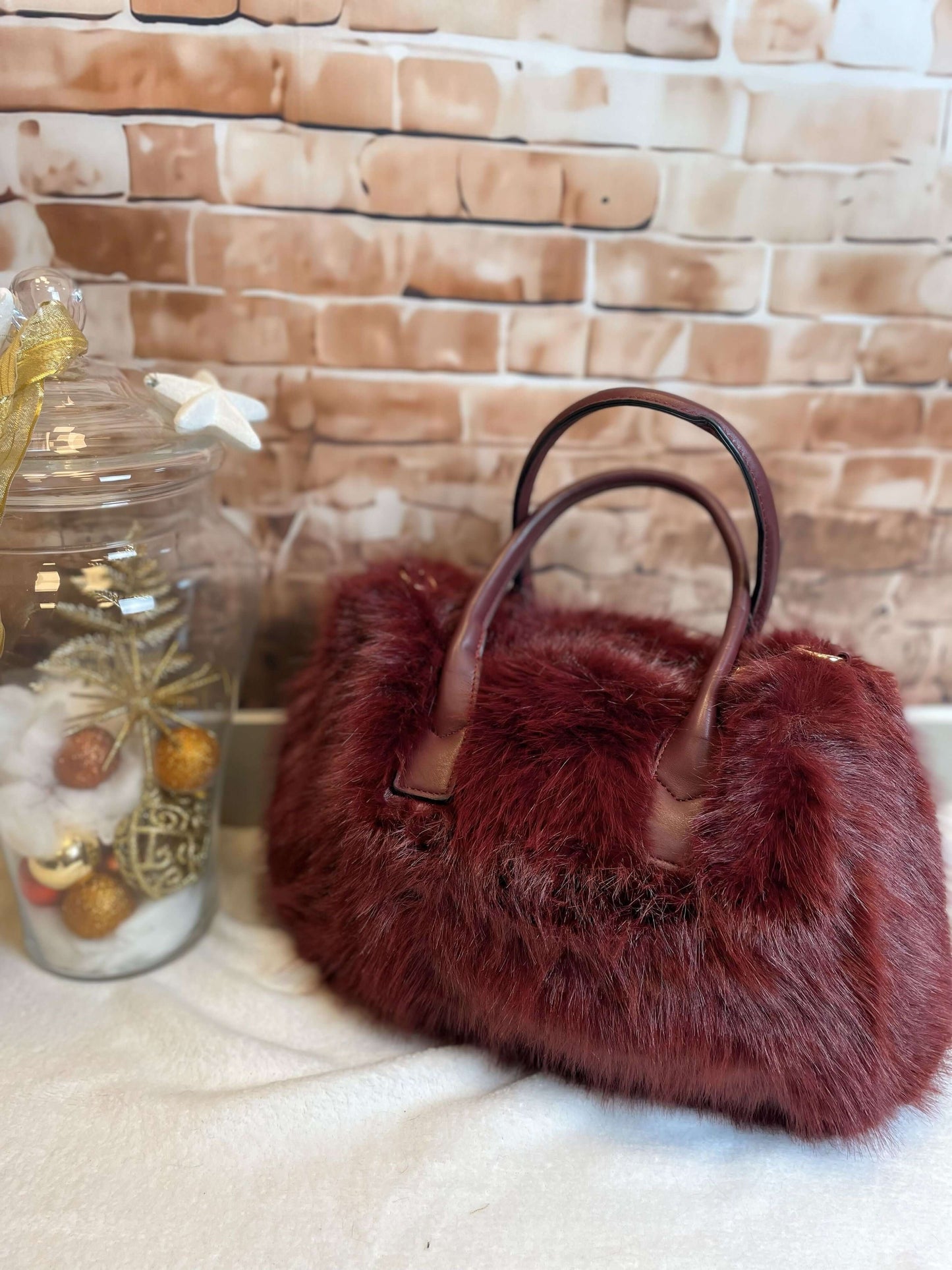 Einfarbige Plüsch/Fell Handtasche