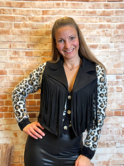 Kurzes Fransen-Gilet aus Veloursstoff