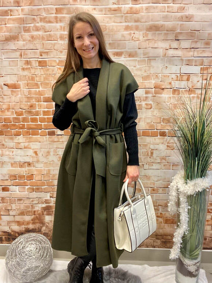Langes Olivgrünes Fleece-Gilet