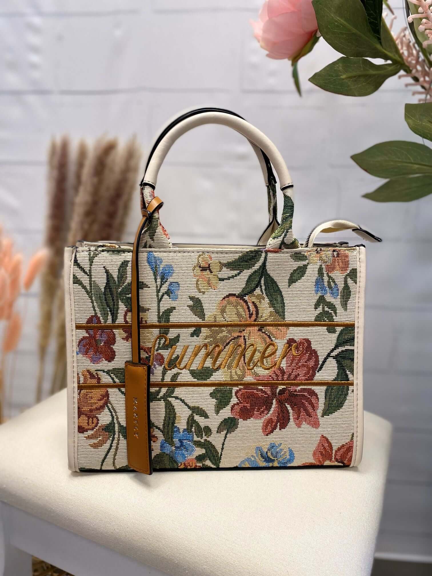 Kleine gemusterte Leinen-Handtasche