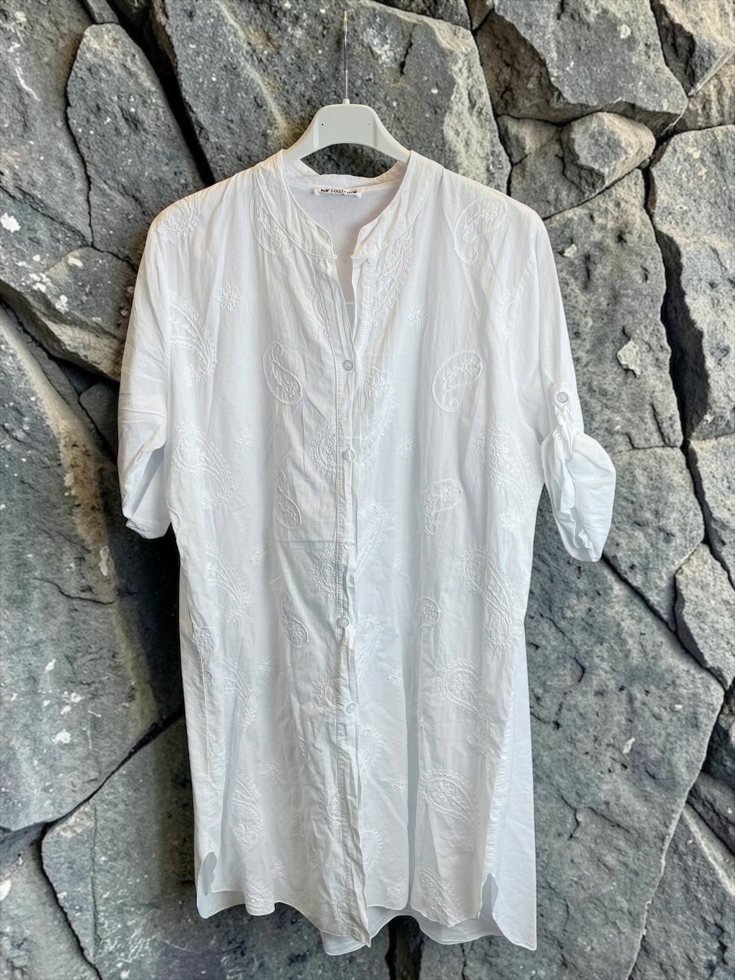 Lange Hemdbluse/Hemdkleid mit Stehkragen - Kurzarm