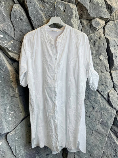 Lange Hemdbluse/Hemdkleid mit Stehkragen - Kurzarm