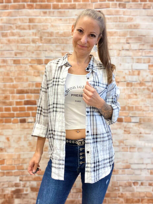 Kariertes Hemd in Weiß mit inkludiertem Top