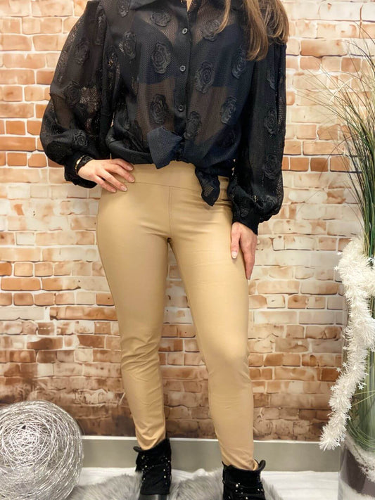 Glattleder Leggings mit hohem Bund