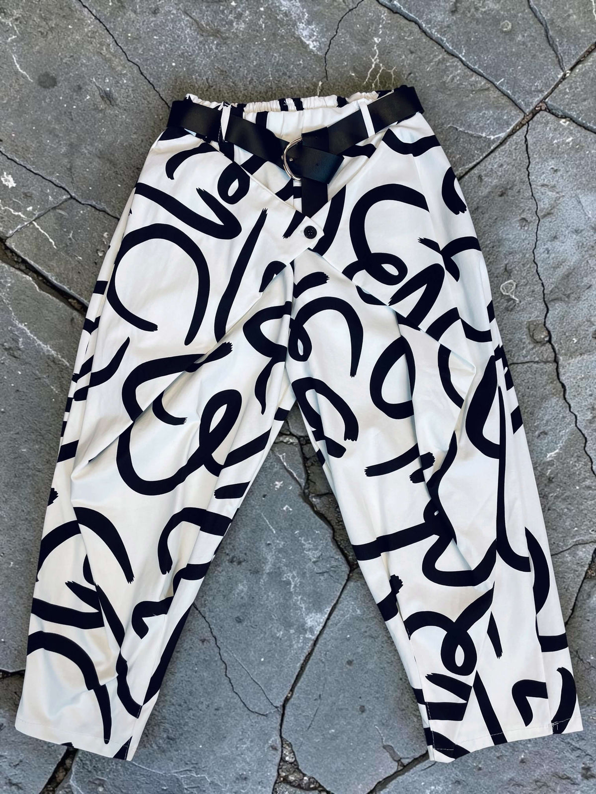 Ballon 7/8-Stoffhose mit Wickelverschluss - Weiß/Schwarz