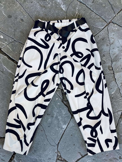 Ballon 7/8-Stoffhose mit Wickelverschluss - Weiß/Schwarz