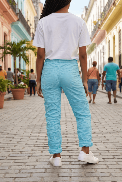 Einfarbige italienische Schlupfhosen - Knitterlook
