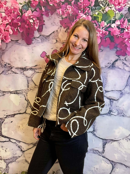 Kurze gestreifte Teddy-Übergangsjacke