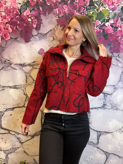 Kurze gestreifte Teddy-Übergangsjacke