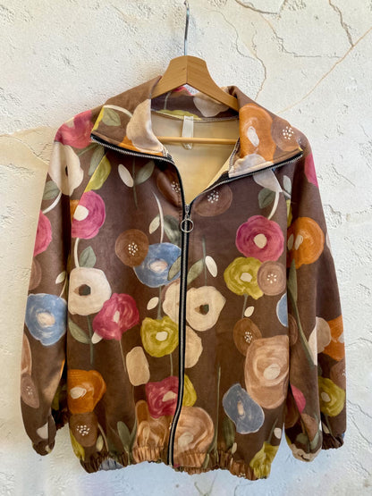 Blousonjacke mit floralem Print - Velours