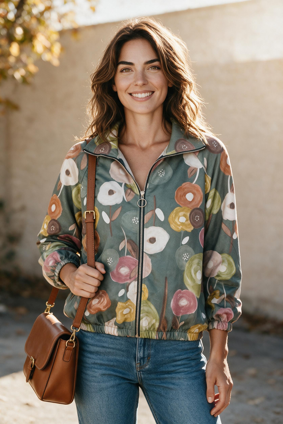 Blousonjacke mit floralem Print - Velours