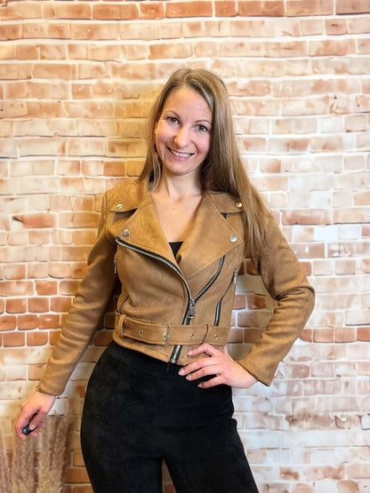 Kurze Velours-Jacke mit Zippverschluss