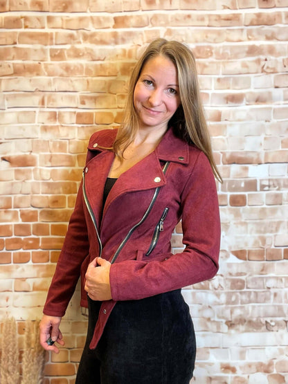 Kurze Velours-Jacke mit Zippverschluss