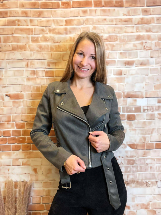 Kurze Velours-Jacke mit Zippverschluss